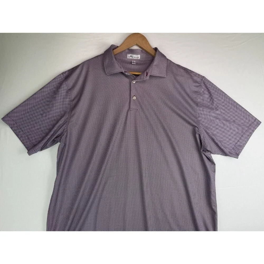 PETER MILLAR Red White & Blue Checkered  Pattern Golf Polo Shirt Comfort Size XL